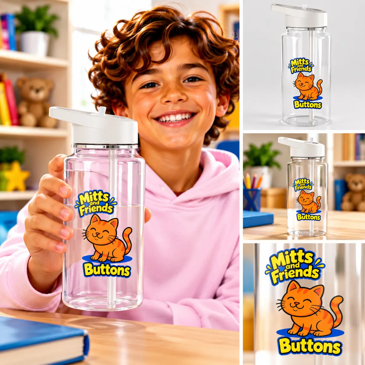 Buttons from Mitts and Friends Tritan Water Bottle