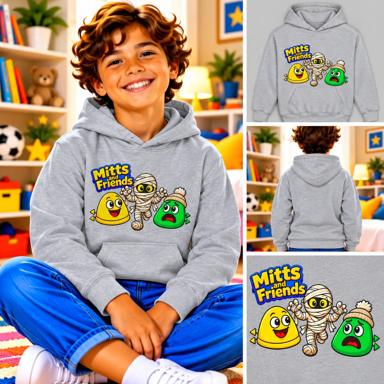 Mitts and Benji from Mitts and Friends Kids Hoodie - Image 3