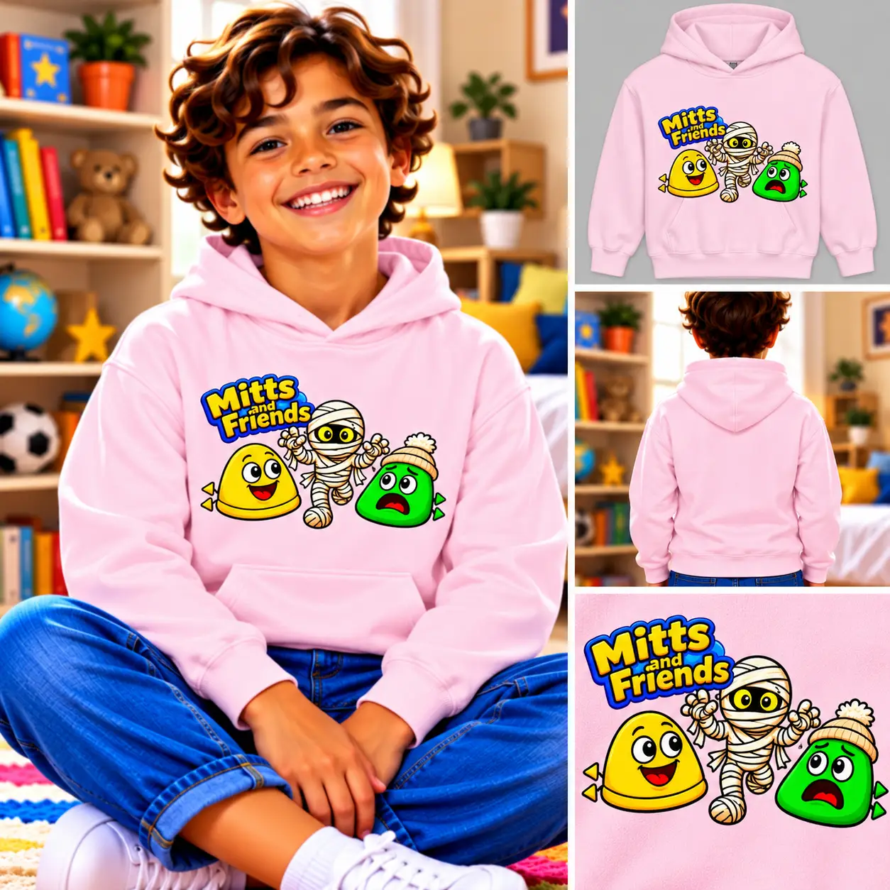 Mitts and Benji from Mitts and Friends Kids Hoodie - Image 5