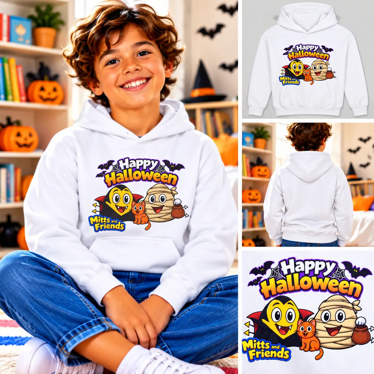 Mitts and Friends Happy Halloween Kids Hoodie