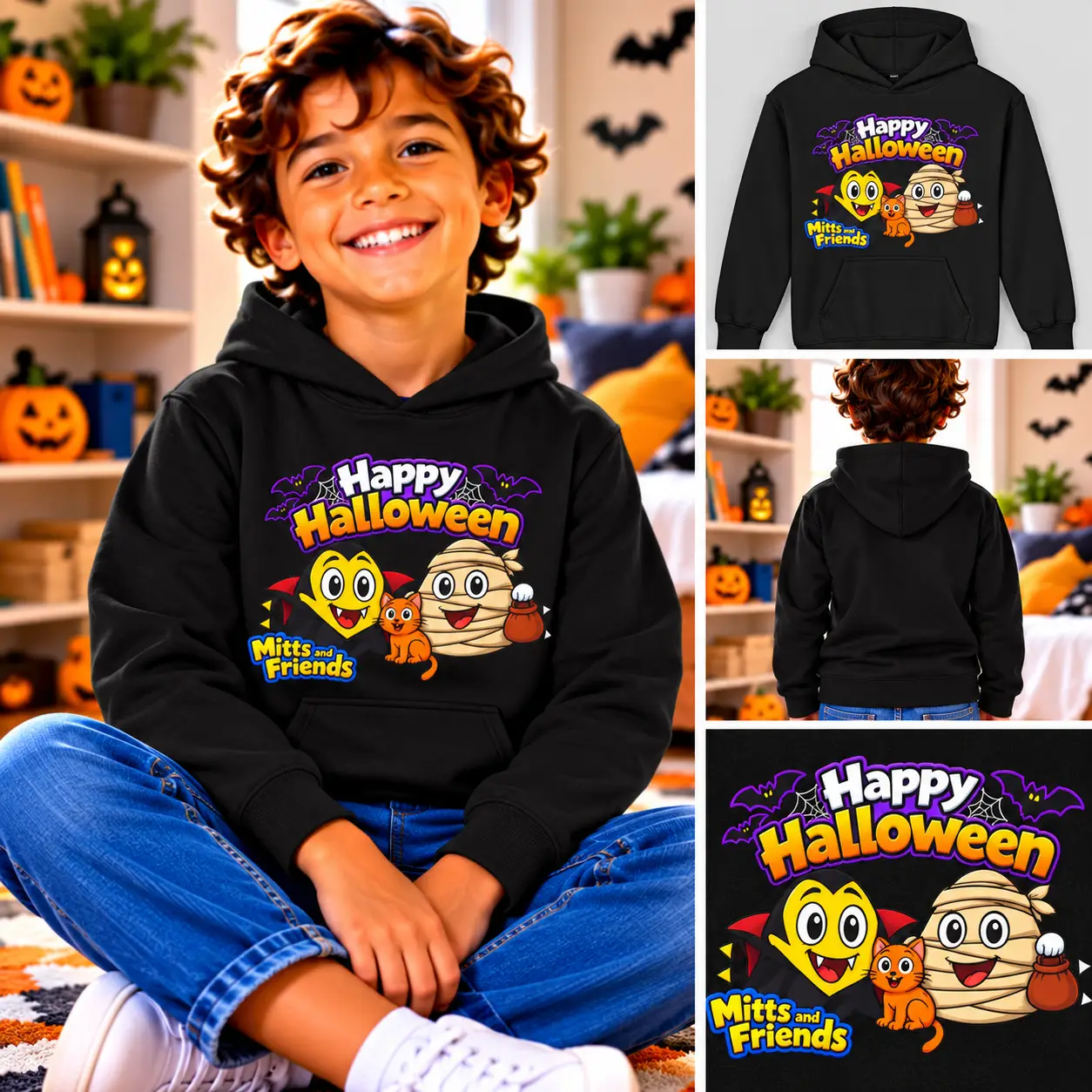 Mitts and Friends Happy Halloween Kids Hoodie - Image 2