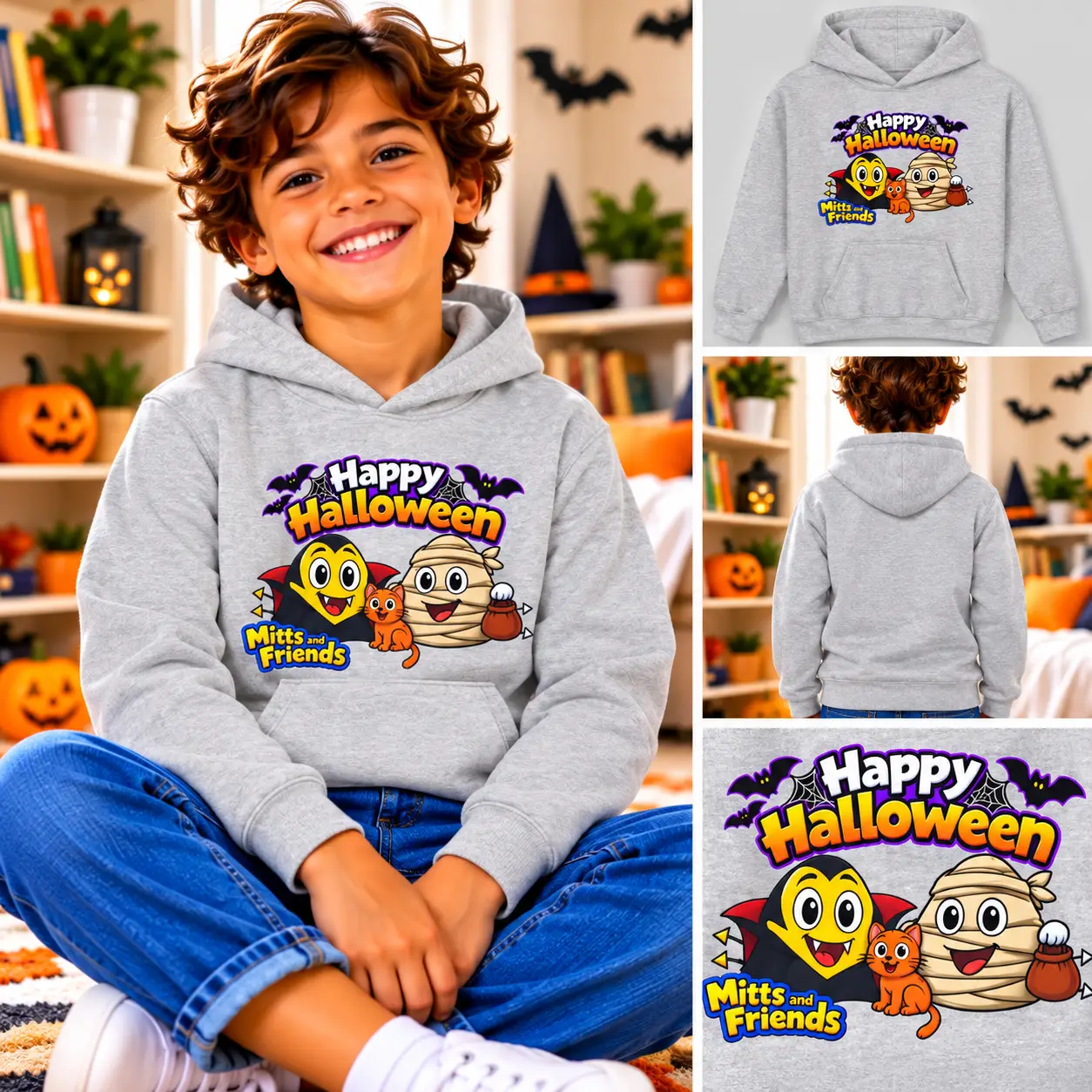 Mitts and Friends Happy Halloween Kids Hoodie - Image 3