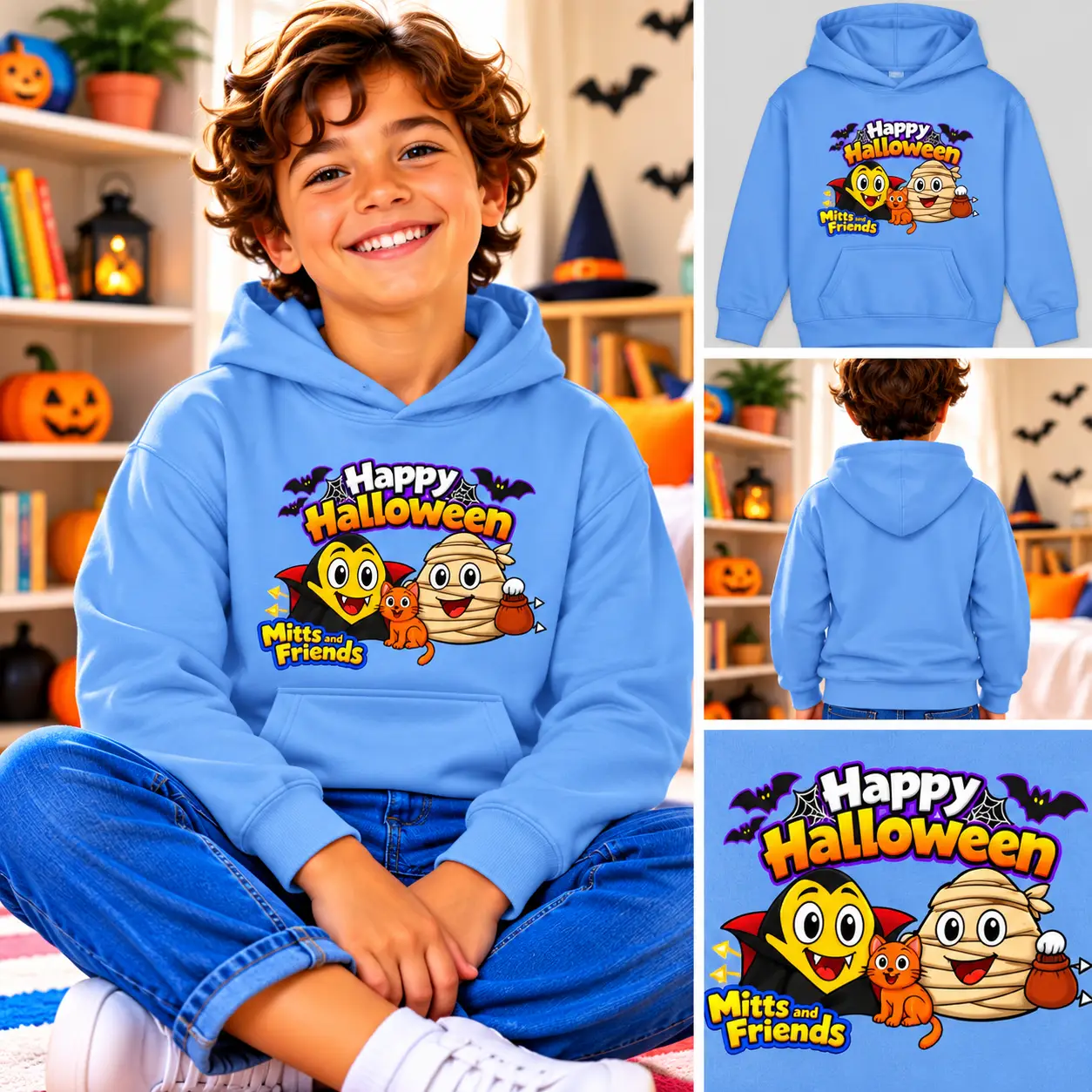 Mitts and Friends Happy Halloween Kids Hoodie - Image 4