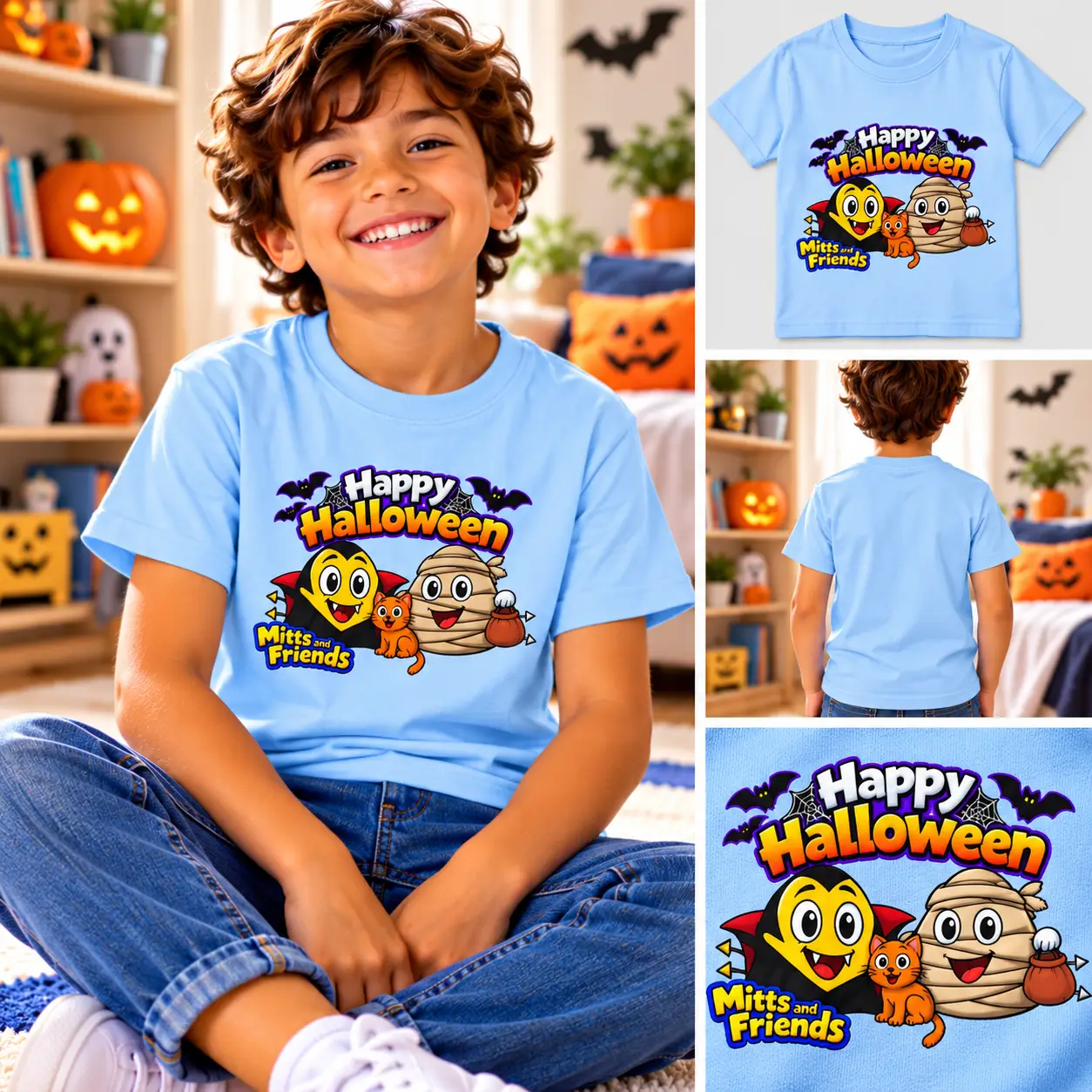 Mitts and Friends Happy Halloween Kids Tee - Image 3
