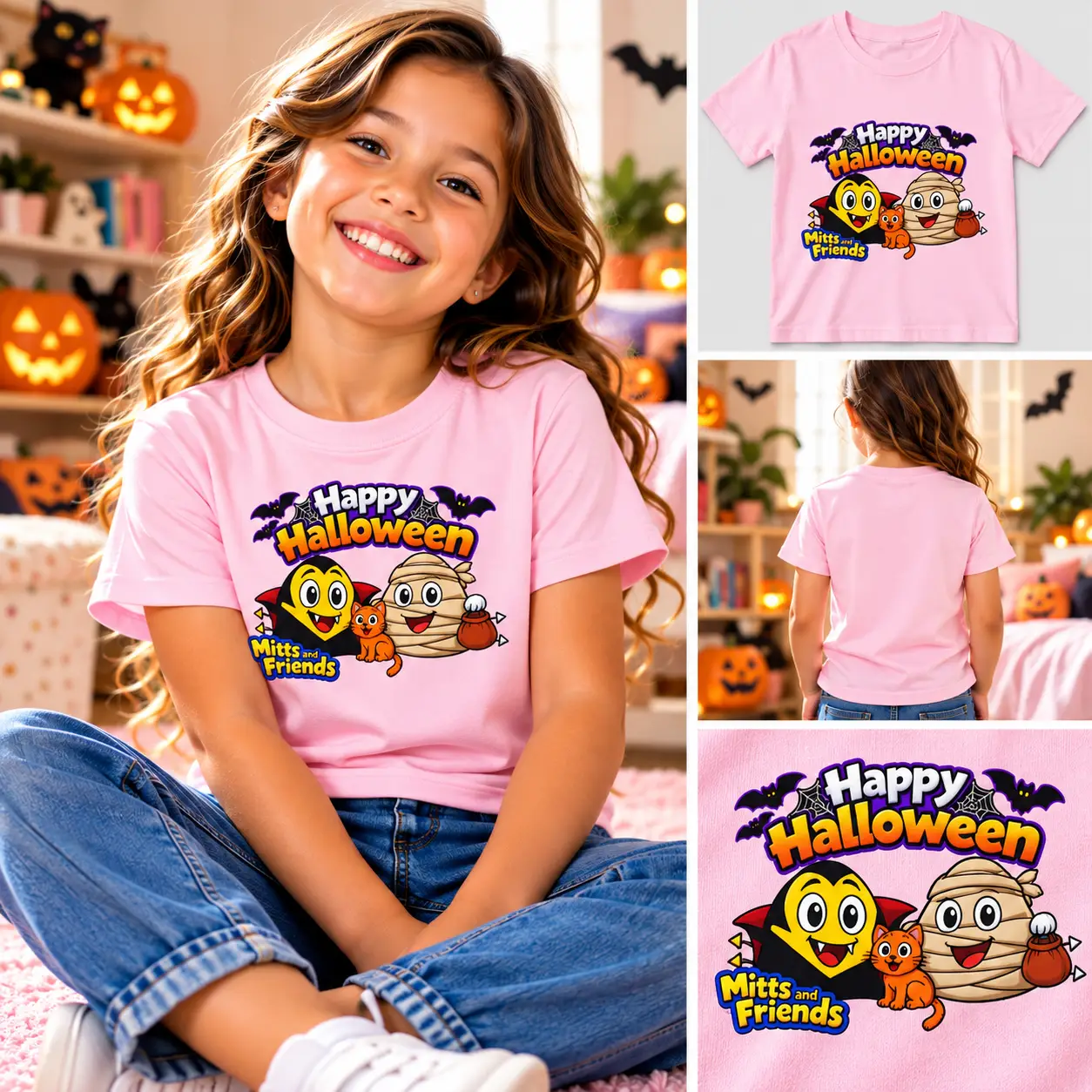 Mitts and Friends Happy Halloween Kids Tee - Image 4